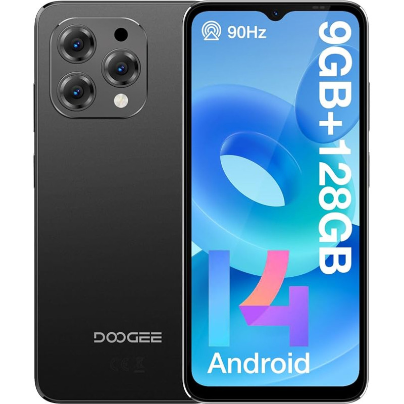DOOGEE N55 (9GB + 128GB) Android 14 nutitelefon ilma lepinguta, 6,56-tolline HD + 90Hz IPS Octa Core mobiiltelefon ilma lepinguta, 5150 mAh aku mobiiltelefonid, 13MP + 8MP, Dual 4G SIM Simlock-free