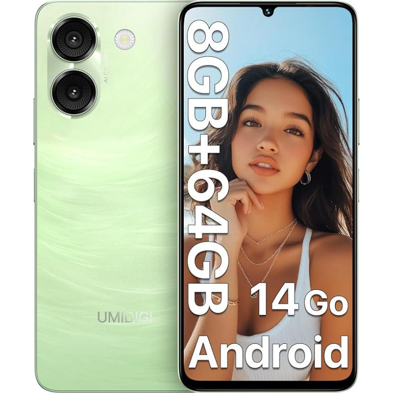 UMIDIGI G9A mobiiltelefon, Android 14 Go nutitelefon ilma lepinguta, 6,75-tolline HD + Octa-Core Android mobiiltelefon, 8GB + 64GB / 1TB TF, Dual SIM 4G Simlock-free mobiiltelefonid, 13MP + 8MP / 5000mAh / Face ID