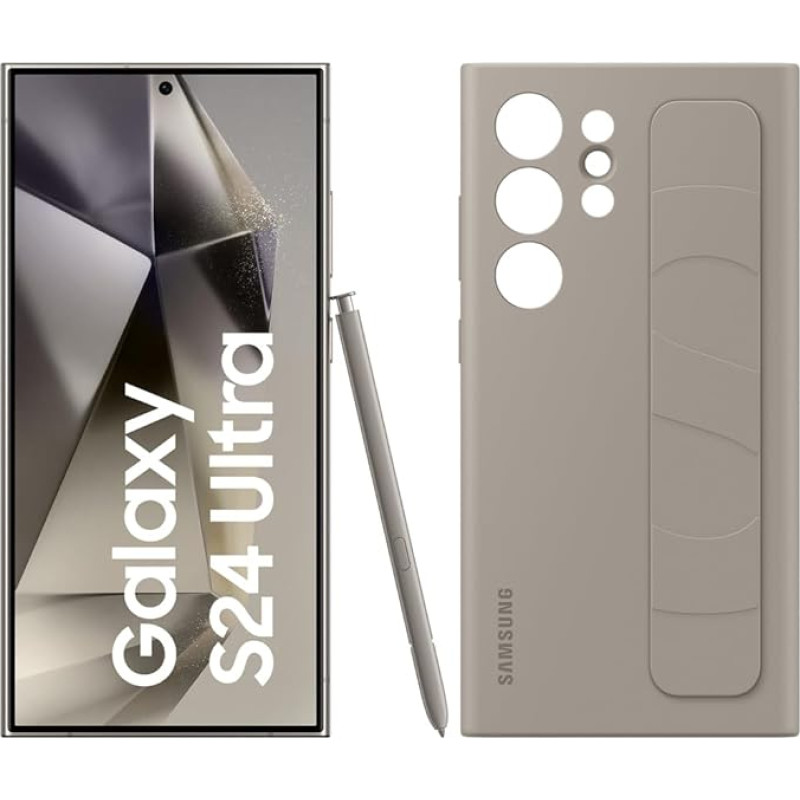 Samsung Galaxy S24 Ultra AI nutitelefon, 12 GB RAM/512 GB mälu, Titanium Grey + Standing Grip Case Taupe