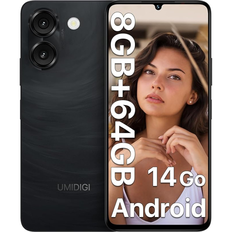 UMIDIGI G9A mobiiltelefon, Android 14 Go nutitelefon ilma lepinguta, 6,75-tolline HD + Octa-Core Android mobiiltelefon, 8GB + 64GB / 1TB TF, Dual SIM 4G Simlock-free mobiiltelefonid, 13MP + 8MP / 5000mAh / Face ID