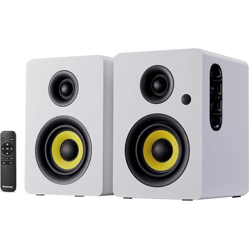 Sanyun SW206 80 W Kahe režiimiga riiulikõlar - stuudiomonitor ja HiFi režiim - 10 cm süsinikkiust kõlar - 25 südamiku siidifoolium-tweeter - optiline koaksiaal TRS Aux Bluetooth 5.0 - valge
