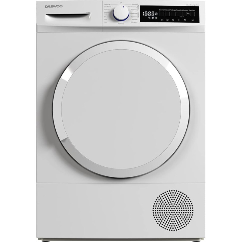 Daewoo T7HT2W0DE Heat Pump Dryer / 7 kg / 15 Programmes Including 20 Minutes Quick Drying Program / LED Drum Lighting / White