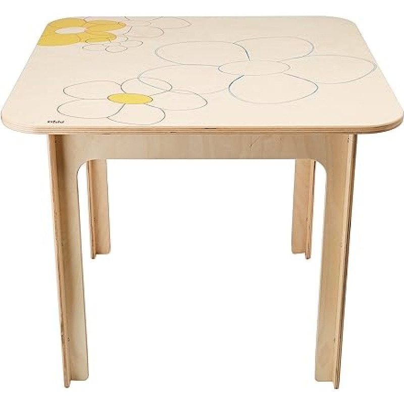 Dida - Children's Square Wooden Table - Flower Design, Ideal for Children's Rooms and Schools, Perfect for Creative Activities and Montessori Educational Games