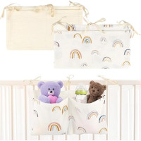 RVLZKCPG Pack of 2 Baby Bed Organiser Hanging 2-in-1 Baby Nursery Organiser Baby Bed Storage Bag Nappies Baby Bed Bag Adjustable Nursery Hanging Bed Organiser for Hanging