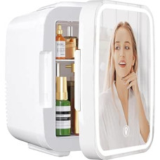 YASHE Mini Fridge Bedroom Skincare with LED Mirror Small Fridge 4L Portable Thermoelectric Heater & Cooler 220V AC/12V DC for Car Office Dormitory (White)