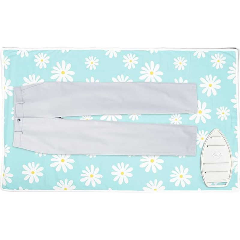 Encasa Homes Ironing Mat/Pad (Large 120 x 70 cms) with 3mm Padding & Silicone Iron Rest for Steam Pressing on Tabletop or Bed - Heat Resistant, Portable, Quilting & Travel Blanket - Daisy Blue