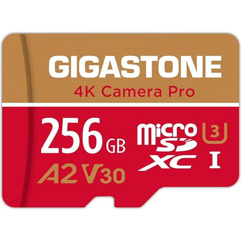 GIGASTONE 256GB Micro SD Card, 4K Camera Pro Max, up to 130/85MB/s, MicroSDXC Memory Card for Gopro Drone DJI Switch, A2 V30 U3 + Adapter
