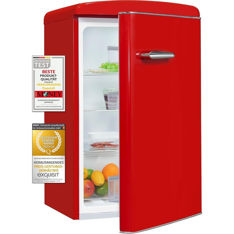 Exquisit Retro Full Room Refrigerator RKS120-V-H-160E Red | Net Capacity: 122 L | Without Freezer Compartment