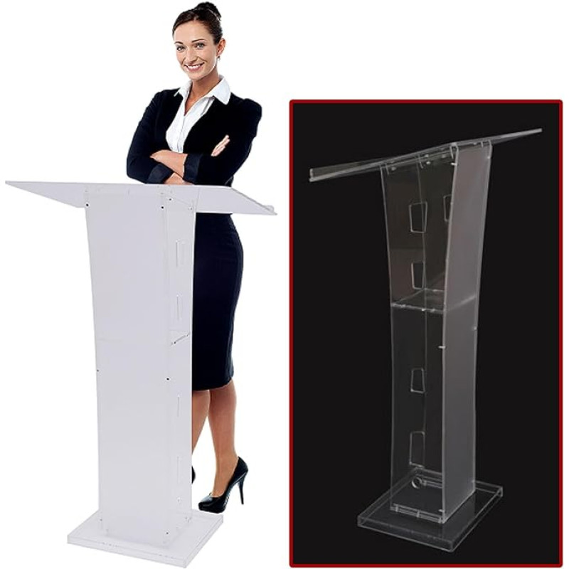 Shiyinge Läbipaistev akrüülpoodium Mobiilne kiriku seisev laud Kaasaskantav kõnepult Kooliüritus Konverents Selge kõnepult Poodium Poodium Tseremoonia Master Clear Pulpit Event (Clear)