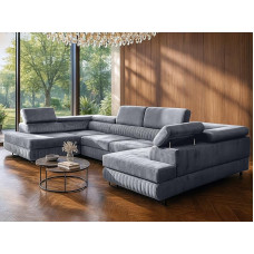 U-kujuline nurgadiivan Magnum U, suur elumaastik magamisfunktsiooniga & 2 voodikasti, vetthülgav, kergesti puhastatav & lemmikloomadele sobiv, kaasaegne diivanvoodi elutuppa (helehall)