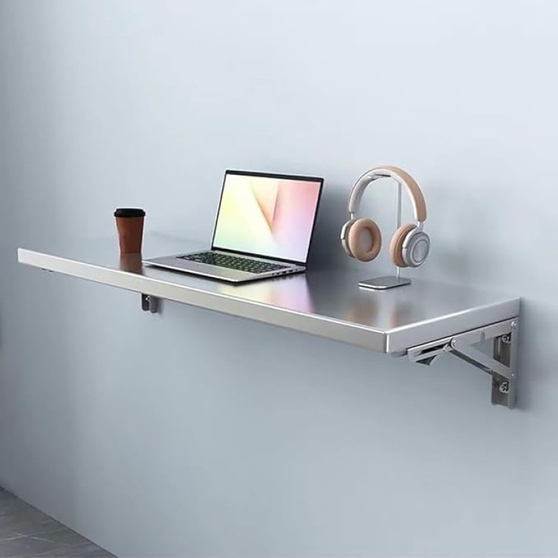 Õhuke kokkupandav laud roostevabast terasest seinale paigaldatud ruumi säästev tööpink kodukontorisse, kööki, pesumajja ja söögituppa Kompaktne ujuv laud koos klambritega (120x20cm)