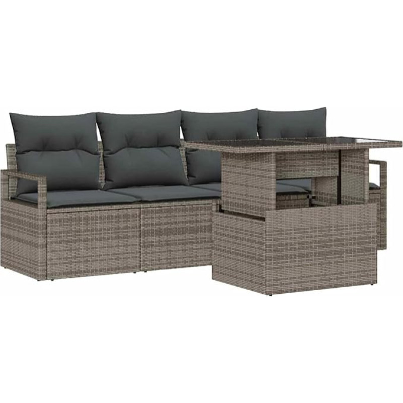 Rantry 5-teiliges Garten-Sofa-Set mit Kissen Grau Poly-Rattan Gartenlounge Model3357462