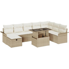 Rantry 9-teiliges Garten-Sofa-Set mit Kissen Beige Poly Rattan Gartenlounge Model3359698