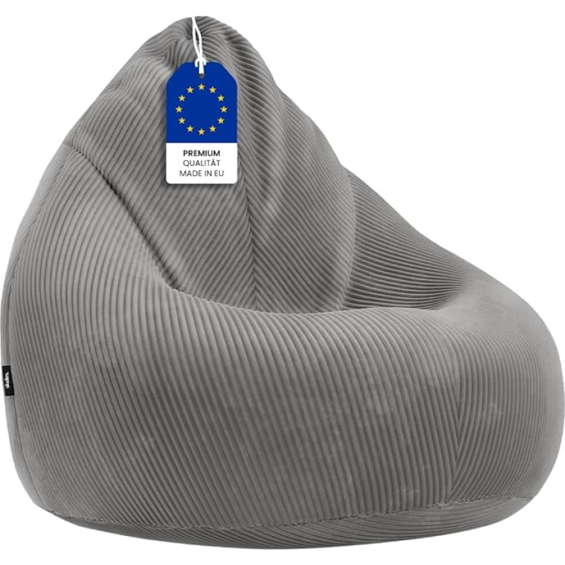 skølm Magni Cord Anthracite Bean Bag - XXL Bean Bag täiskasvanutele ja lastele koos täidisega - EPS helmedega Bean Bag - eemaldatava ja pestava kattega Bean Bag - sobib laste Bean Bagiks