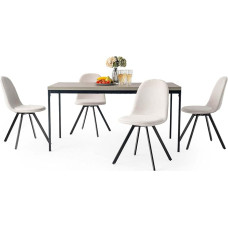 FurnitureR söögilauakomplekt, Hall puitmustriga köögilaud ja 4 pöörlevat beeži tooli, köögilaud söögituppa, elutuppa, 150 x 75 x 75 cm, hall laud ja mustad jalad +