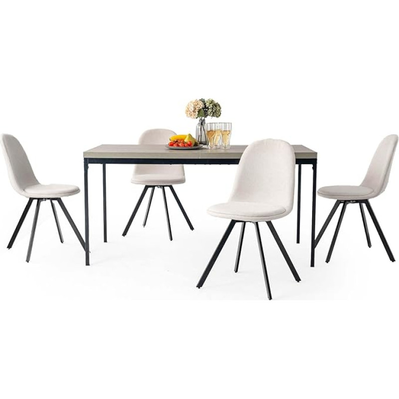 FurnitureR söögilauakomplekt, Hall puitmustriga köögilaud ja 4 pöörlevat beeži tooli, köögilaud söögituppa, elutuppa, 150 x 75 x 75 cm, hall laud ja mustad jalad +