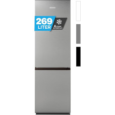 Heinrich´s Külmik- ja sügavkülmik kombineeritud 269 liitrit, jahutusmaht 198 l, sügavkülmik 71 l, LED valgustus, külmiku ukse hing, vahetatav, vaikne 39 dB, suured sügavkülmikarbid, 7 temperatuuritasemed, (Inox)