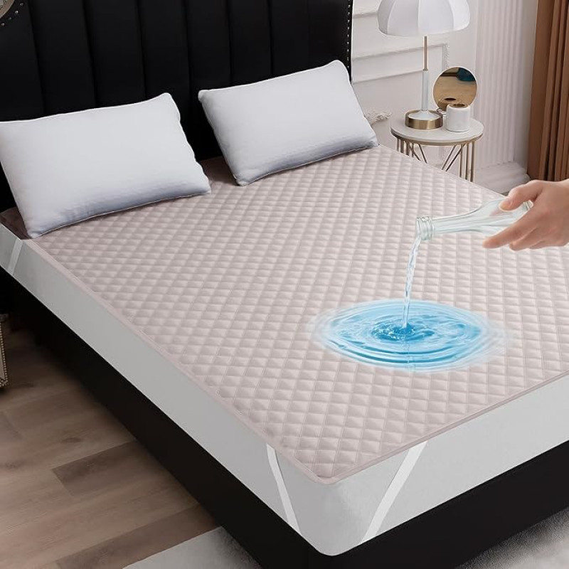 QUWOU veekindel madratsikaitse 4 elastse nurgaga, veekindel madratsipealne, tikitud pind, madratsikaitse, hingav, 140 x 200 cm, Hall