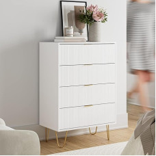 HEYZOEY valge kapp, 4 sahtliga küljelaud, kõrge puidust kapp, kullast jalaga sahtlikapp, kaasaegne boho külgkapp magamistuppa, esikusse, elutuppa, valge, valge