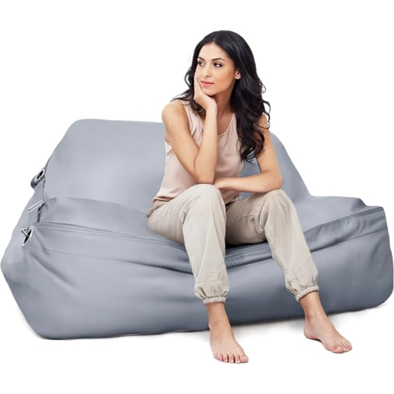 Aiire Luksuslik õuekott XXL 180 x 140 cm hiiglaslik kott koos täidisega Premium Olefin kaasaegne kott basseini aeda patio siseruumidesse väljas hall