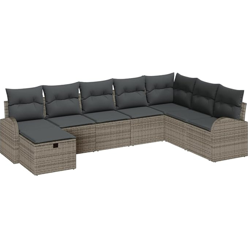 Rantry 8-teiliges Garten Sofa Set mit Kissen Grau Poly Rattan Gartenlounge Model3359128