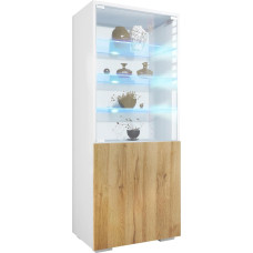 Vladon Granada vitriinkapp klaasukse ja klaasist sisendiga koos LED-iga, matt valge / naturaalne tamm (50 x 122,5 x 34,5 cm) Made in Germany