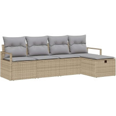 Rantry 5-teiliges Garten-Sofa-Set mit Kissen Beige Poly-Rattan Gartenlounge Model3359159