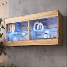 Komodee, Tivoli rippuv vitriinkapp, Wotan/Wotan, laius 100 cm x kõrgus 50 cm x sügavus 29 cm, LED sinine, 2 riiulit, elutuppa, magamistuppa, esikusse