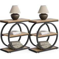 LITTLE TREE küljelaudade komplekt 2, küljelaud 3-astmeliste hoiuriiulitega, väike diivanipoolne küljelaud elutuppa, puidust küljelaud kahekordsete ümmarguste metalljalgadega, õhuke