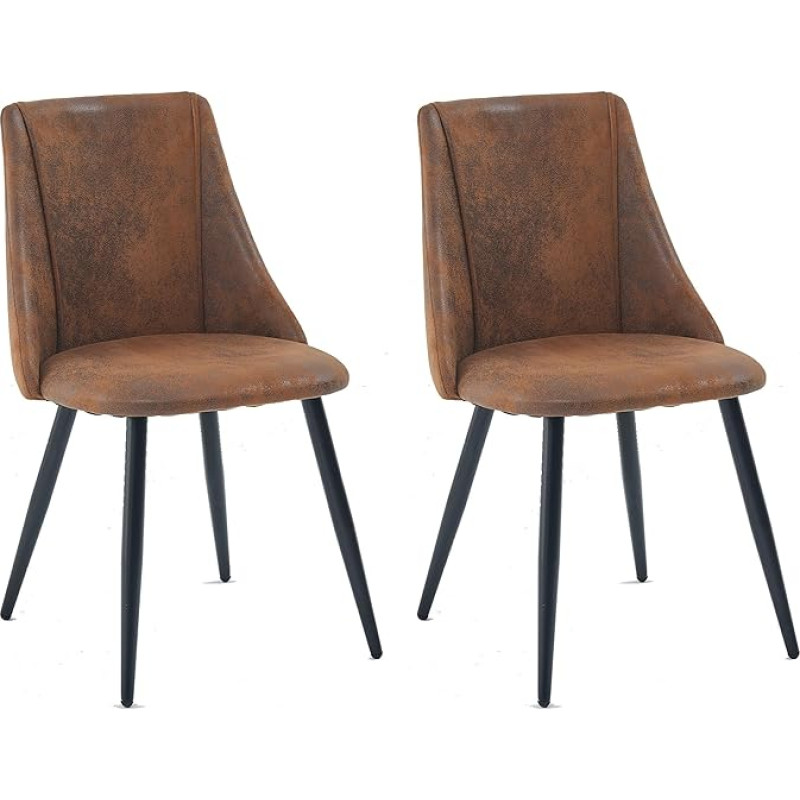 MEUBLE COSY söögitoa toolid, 2 tooli, köögitoolid, ergonoomiline elutoa tool, retro tugitool seljatoega, iste on valmistatud vintage kunstmokkast, metalljalad, pruunikas