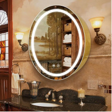 Janboe ümmargune meditsiinikapp koos valgustusega, LED meditsiinikapp koos udukogumisseadmega, valgustatud peegelkapp vannituppa, timmitav, udukogumisseade, 3 värvitemperatuuri, 3000K-6500K, kuldne