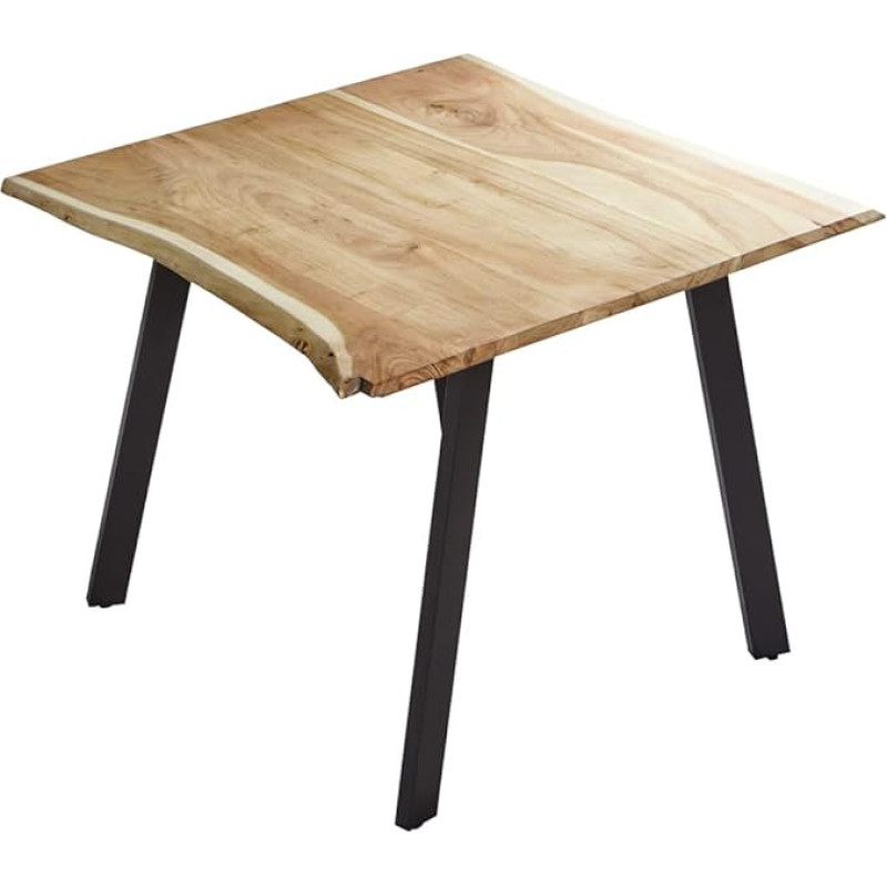 SAM Laxmi söögitoa laud 80 x 80 cm, naturaalset värvi, tahke akaatsiapuidust söögilaud nelja metalljalaga, must