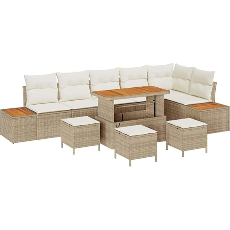 Rantry 10-teiliges Garten Sofa Set mit Kissen Beige Poly Rattan Akazie Gartenlounge Model3362941