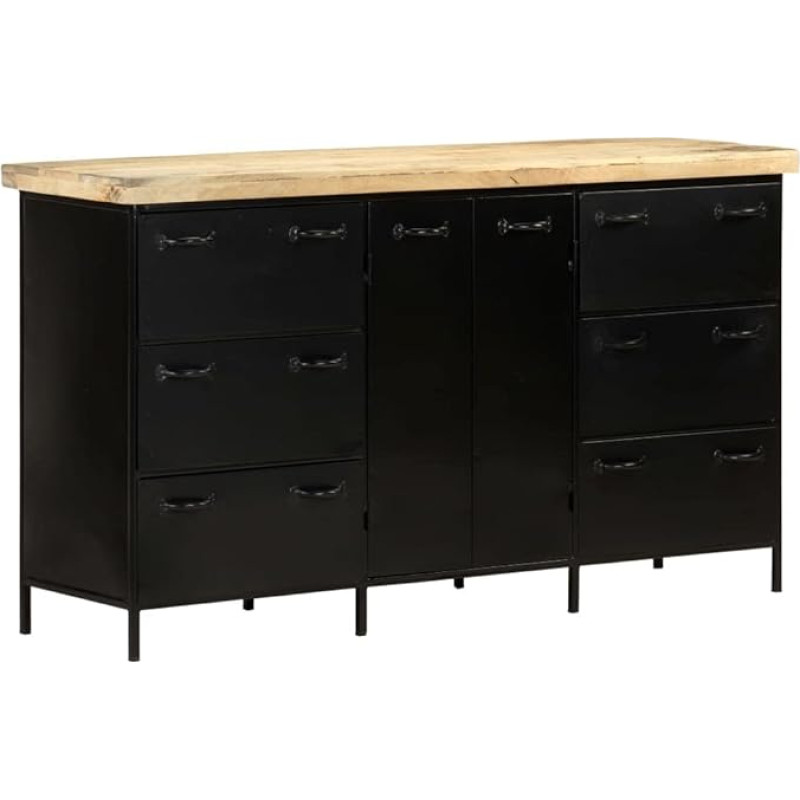 vidaXL Jämedast mangopuidust küljepaneel 6 sahtliga 2 uksega Tööstuslikus stiilis sahtlikapp Mitmeotstarbeline kapp 140 x 38 x 76 cm