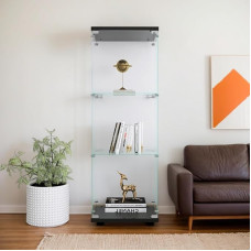 Seisev klaasist vitriinkapp, 42 x 36 x 125 cm, klaasist hoiukapp 3 riiuliga, 1 lukustatav uks, vitriinkapp, kollektsionääride vitriinkapp elutuppa (must/42 x 36 x 125 cm)