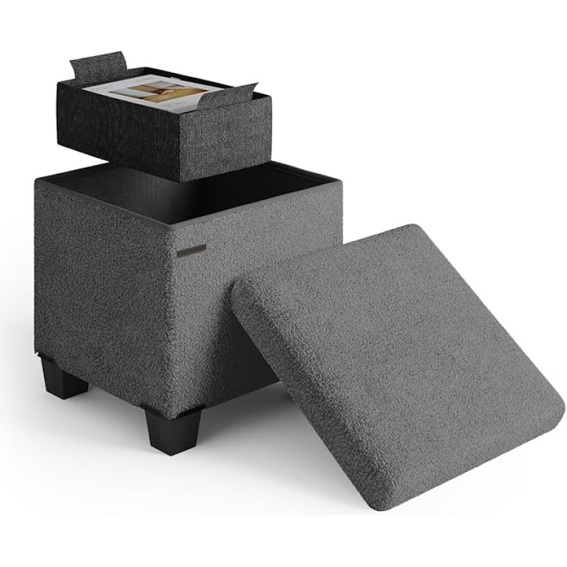 STORAGEBUD Ottomani hoiuga elutuppa, 15-tolline ladustamise Ottomani kuubik, väike Ottomani jalatugi, Boucle jalahoob, Ottomani Max 350 LB, Hall Ottomani