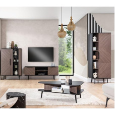 Kodumööblikomplekt Elamu seinakapp grafiitpruunis 4 tk | 1 Highboard, 1 Lowboard, 1 vitriinkapp, 1 kohvilaud