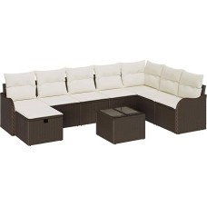 9-teiliges Garten-Sofa-Set mit Kissen aus braunem Poly-Rattan, 2-Sitzer Garten-Sofa mit Stauraum & Kissen aus braunem Poly-Rattan Gartenlounge Model3360369