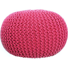 Fernish Decor ümmargune Pouf Ottoman Käsitsi kootud puuvillane Pouf jalatoe, jalahoob, kootud Bean Bag, põrandatool magamistuppa, elutuppa, tuppa, aktsent iste (Hot Pink, 50 x 50 x 35 cm)