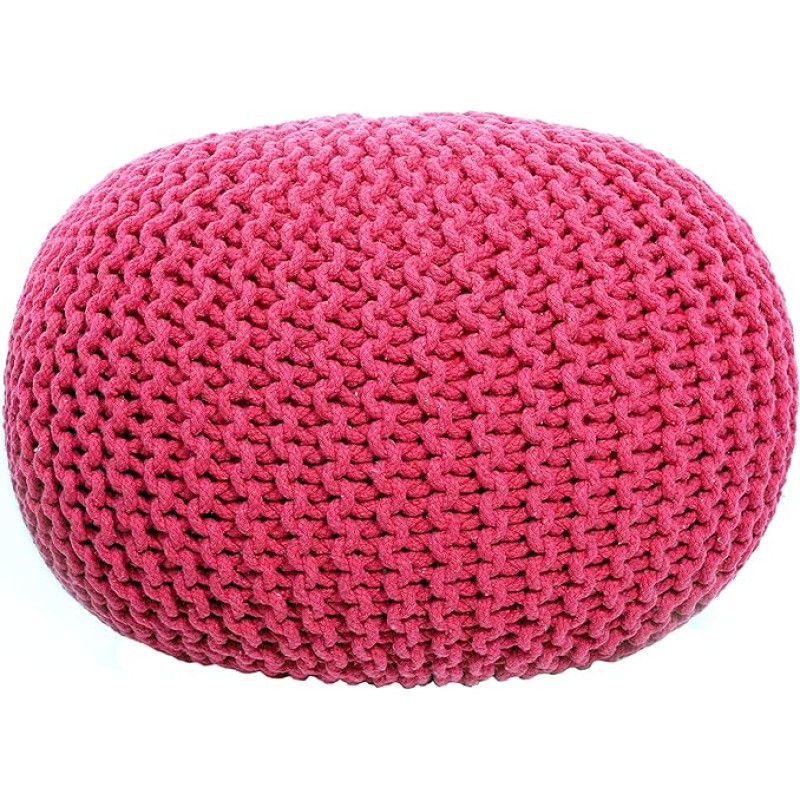 Fernish Decor ümmargune Pouf Ottoman Käsitsi kootud puuvillane Pouf jalatoe, jalahoob, kootud Bean Bag, põrandatool magamistuppa, elutuppa, tuppa, aktsent iste (Hot Pink, 50 x 50 x 35 cm)