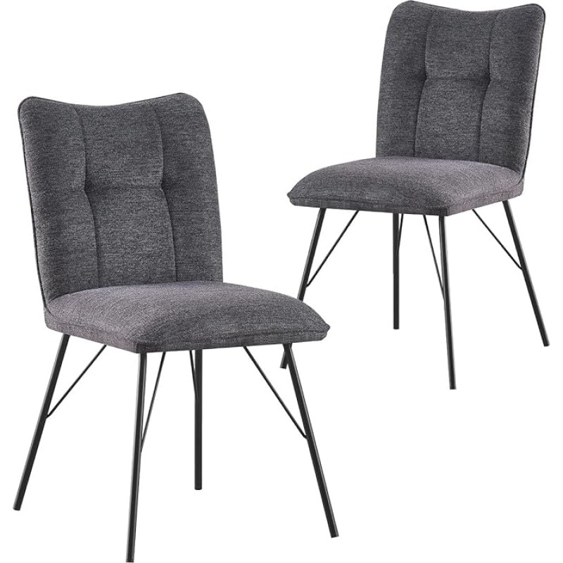 B&D home® NELE söögitoa toolid 2-st komplektist - Antratsiit värvi polsterdatud toolid, pehme kootud kangas, must metallist raam, tööstuslik modernne disain, mugavad istmepolstrid kööki, söögituppa.