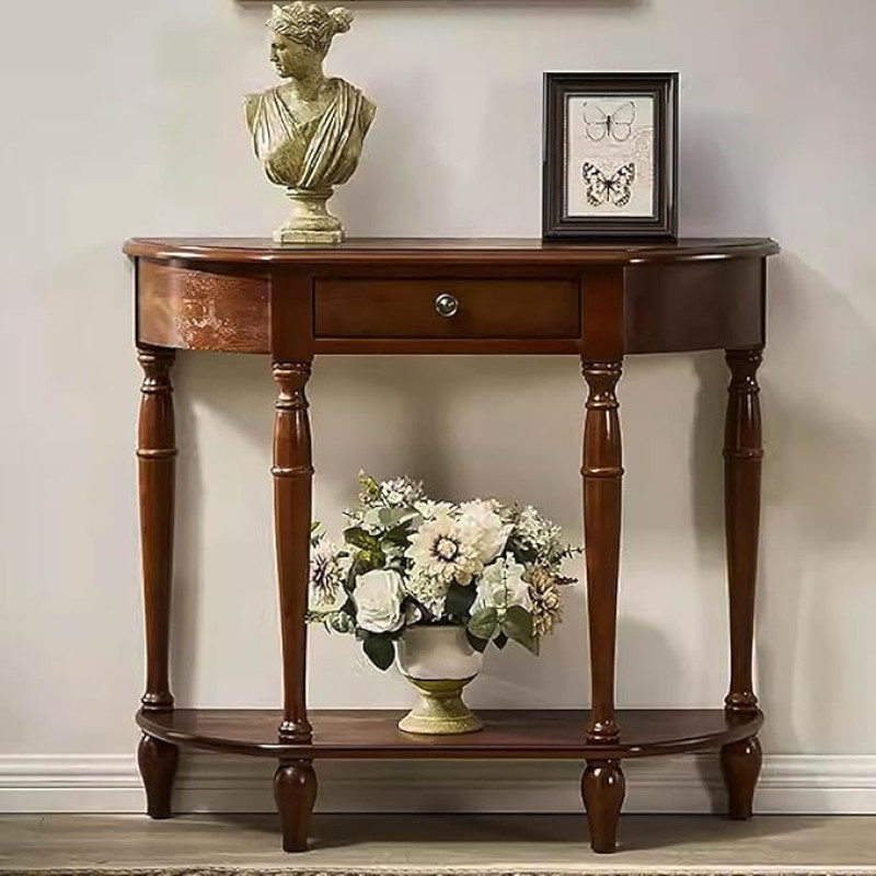 Poolkuu konsoollaud sahtliga Massiivpuidust sissepääsulaua avatud riiulite ja väikeste sahtlitega Vintage dekoratiivne diivanilaud