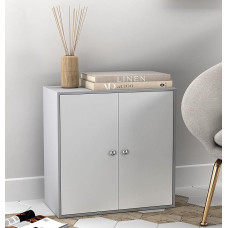 URBNLIVING puidust 2-korruseline hoiukapp hallid + valged uksed 60 x 60 x 30 cm FP-634