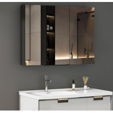 WDWRITTI Peegelkapp 60 x 80 x 13 cm Vannitoa kabinet Metall Vannitoa kabinet Meditsiinikapp Peegelkapp 2 klaasriiuliga Vannitoa seinakapp koos peegliga