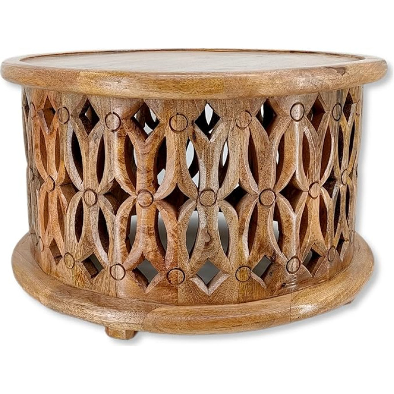 DARO DEKO puidust kohvilaud ümmargune naturaalne pruun läbimõõt 60 x 35 cm diivanipoolne laud Vintage diivanilaud