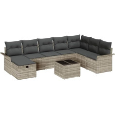 Rantry 9-teiliges Garten Sofa Set mit Kissen Hellgrau Poly Rattan Gartenlounge Model3358941