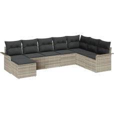 8-teilige Garten Sofa Set mit Kissen Hellgrau Poly Rattan Gartenlounge Model3345482