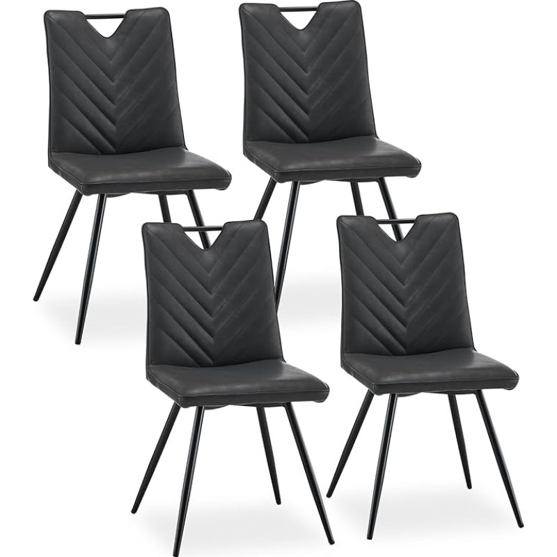 CLIPOP söögitoa tool, polsterdatud kunstnahast iste, köögitool, mugav polsterdatud tool, elutoa tool süvistatud käepidemega, käepidemega seljatugi, metallist jalad (4 tk, kunstnahast hall)