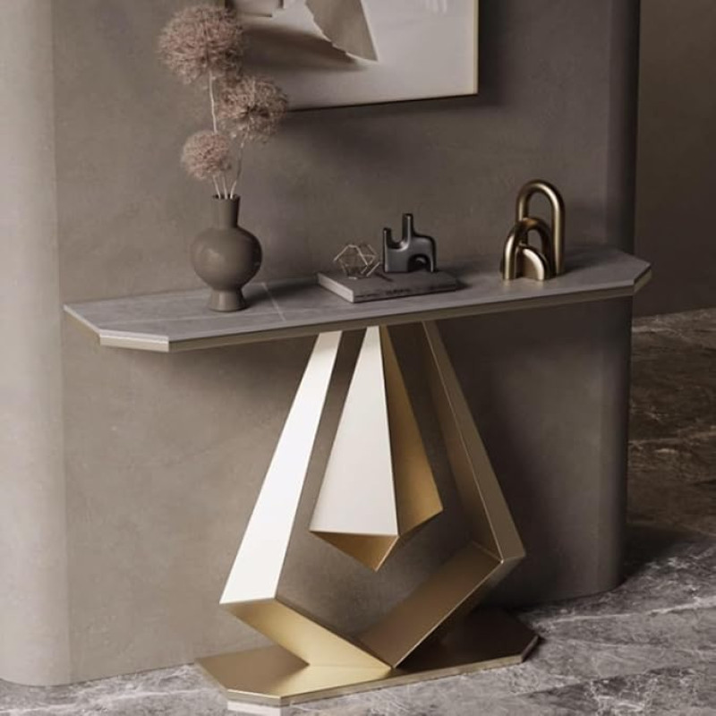 Industrieller Konsolentisch - Schmaler Eingangstisch - Akzenttisch mit Metallrahmen für Wohnzimmer, Flur, Foyer - Stilvolles Design hinter dem Sofa (Gold, 120 cm)