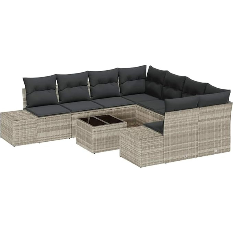 Rantry 9-teiliges Garten Sofa Set mit Kissen Helles Grau Poly Rattan Gartenlounge Model3347002